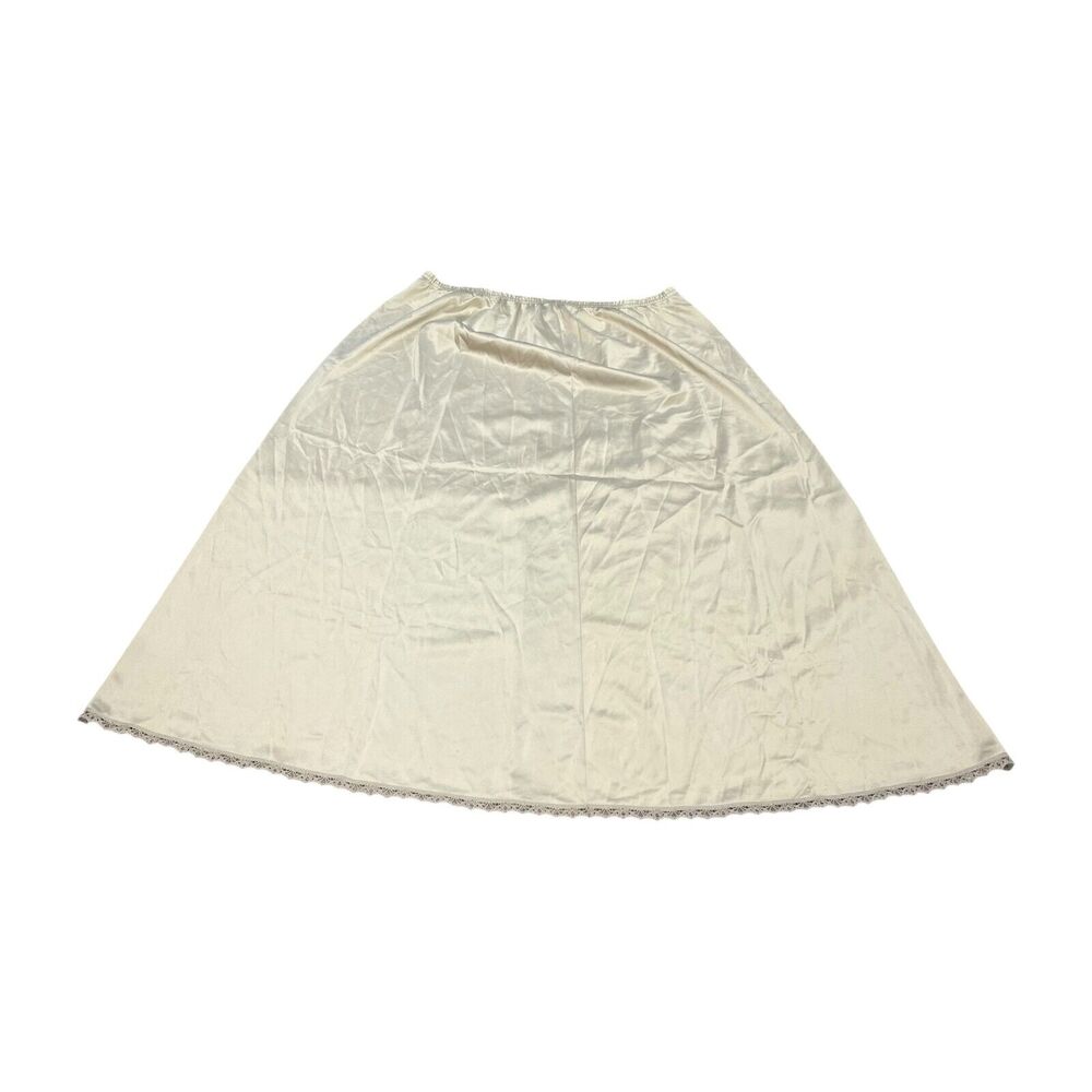 JCPenney A-Line Slip Women's Medium Ivory 100% Nylon Lace Hem Elastic Waist - Picture 2 of 6
